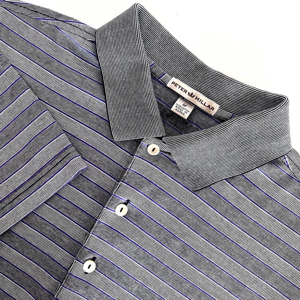 Peter Millar Mens Golf Polo Shirt Medium Grey Purple Striped